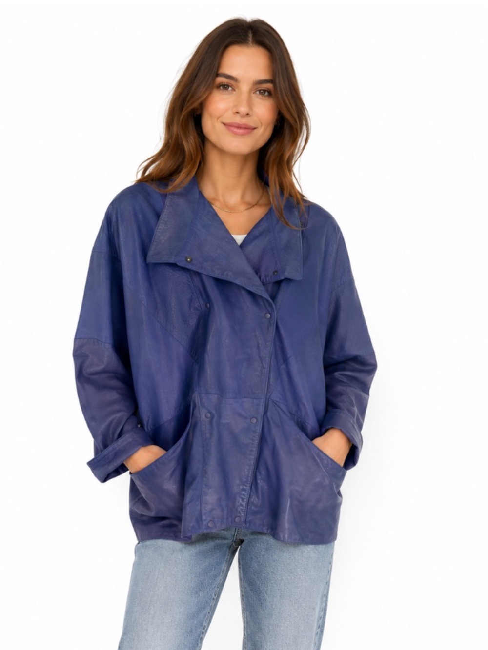 Maxima for Tannery West 80’s Purple Genuine Leather Jacket Dolman Sleeve Medium